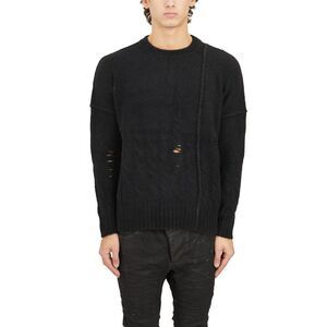 ISABEL BENENATO Distressed Knit Crewneck Sweater Men BLACK Sweaters & Cardigans